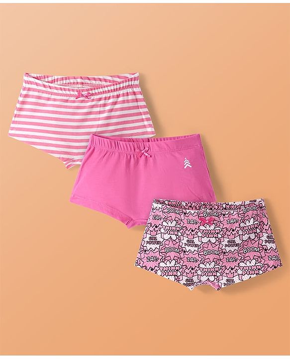 Pine Kids Cotton Lycra Knit Panties with Text Print & Bow Applique Pack of 3 (Colour May Vary )