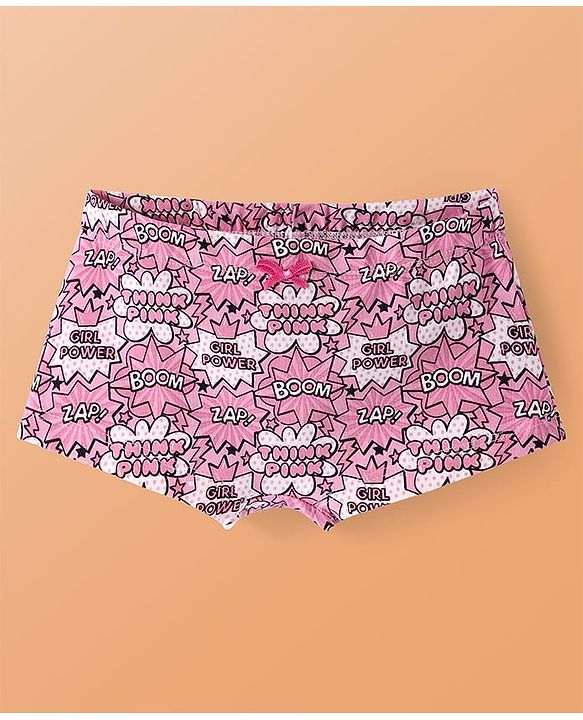 Pine Kids Cotton Lycra Knit Panties with Text Print & Bow Applique Pack of 3 (Colour May Vary )