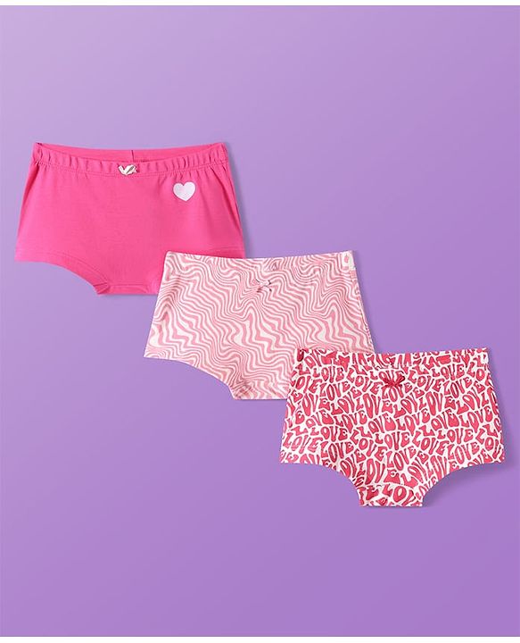 Pine Kids Cotton Knit Hipster Panties with Text Print Pack of 3 (Colour May Vary)