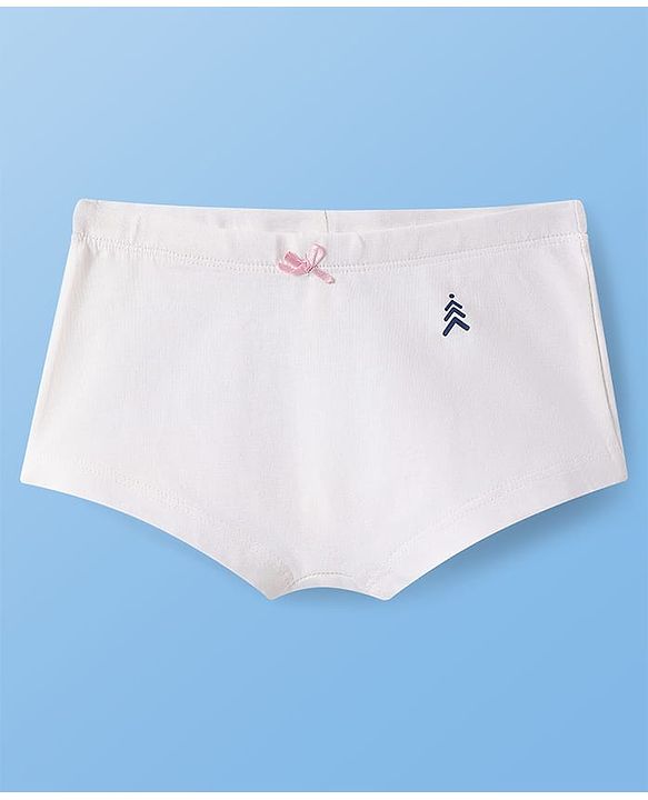 Pine Kids Cotton Lycra Knit Panties with Bow Applique & Brand Logo Print Pack of 3 - White & Pink