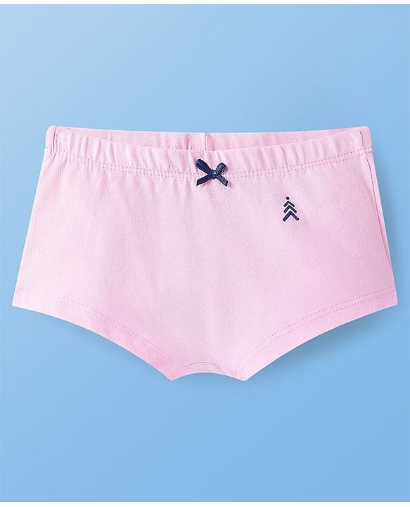 Pine Kids Cotton Lycra Knit Panties with Bow Applique & Brand Logo Print Pack of 3 - White & Pink