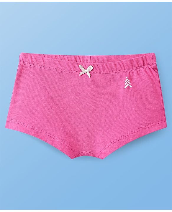 Pine Kids Cotton Lycra Knit Panties with Bow Applique & Brand Logo Print Pack of 3 - White & Pink