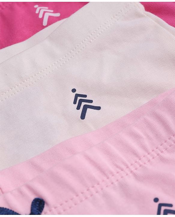 Pine Kids Cotton Lycra Knit Panties with Bow Applique & Brand Logo Print Pack of 3 - White & Pink
