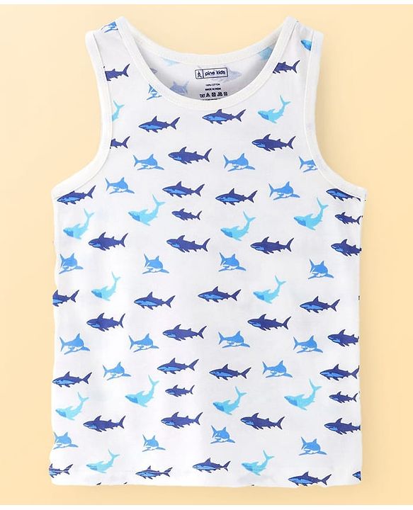Pine Kids Cotton Knit Sleeveless Fish Printed Vests Pack of 3 (Colour & Print May Vary)