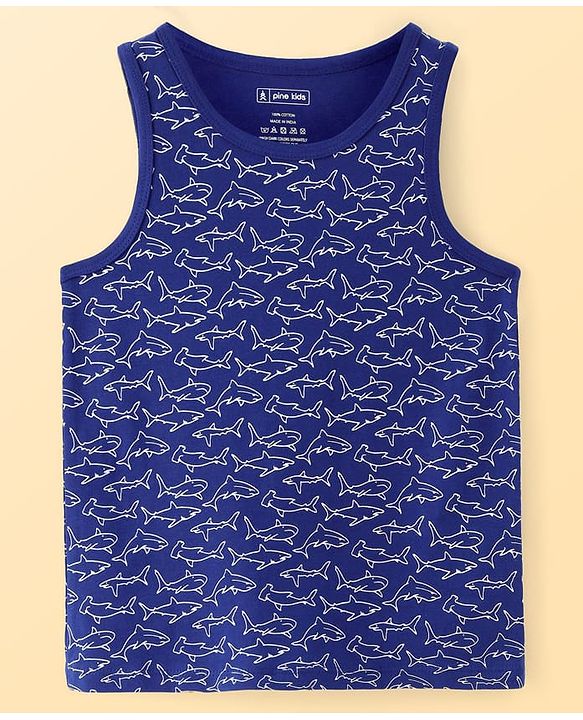 Pine Kids Cotton Knit Sleeveless Fish Printed Vests Pack of 3 (Colour & Print May Vary)