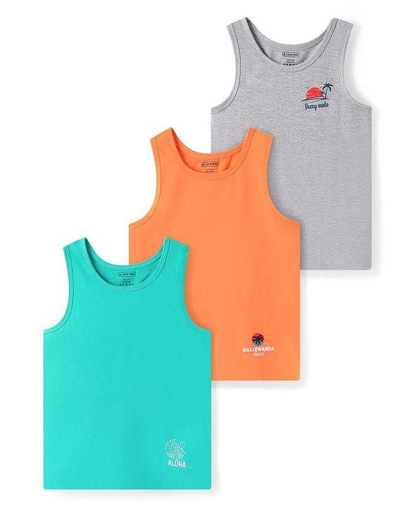 Pine Kids Cotton Knit Sleeveless Vests  with Beach Theme Print Pack of 3 (Colour May Vary)