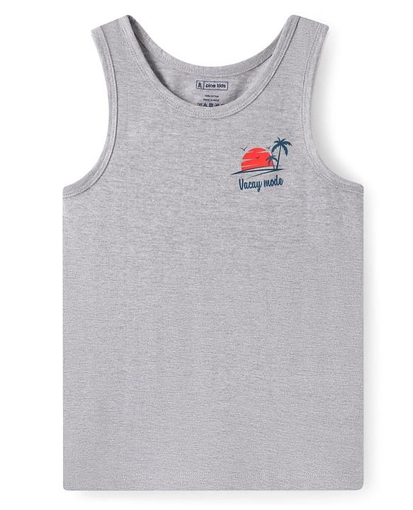 Pine Kids Cotton Knit Sleeveless Vests  with Beach Theme Print Pack of 3 (Colour May Vary)