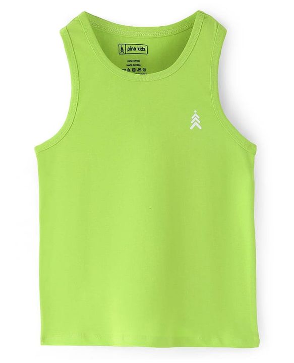 Pine Kids Cotton Lycra Knit Sleeveless Vests with Beach Theme & Tropical Print Pack of 3 (Color May Vary)