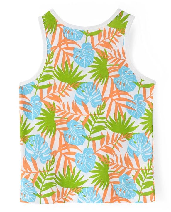 Pine Kids Cotton Lycra Knit Sleeveless Vests with Beach Theme & Tropical Print Pack of 3 (Color May Vary)