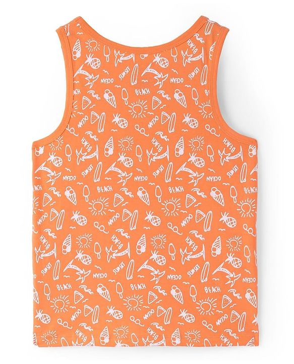 Pine Kids Cotton Lycra Knit Sleeveless Vests with Beach Theme & Tropical Print Pack of 3 (Color May Vary)