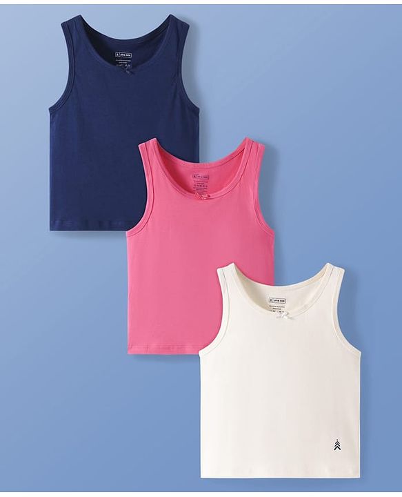 Pine Kids Cotton Knit Sleeveless Solid Color Vests Pack of 3 (Colour & Print May Vary)