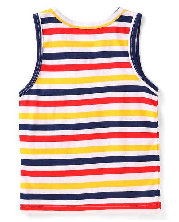 Babyhug 100% Cotton Knit Sleeveless Sandos with Stripes & Dino Print Pack of 2 - Navy Blue