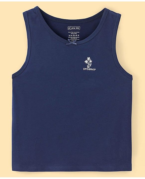 Pine Kids Cotton Lycra Knit Sleeveless Vests with Floral & Polka Dot Prints Pack of 3 - Navy Blue & Beige