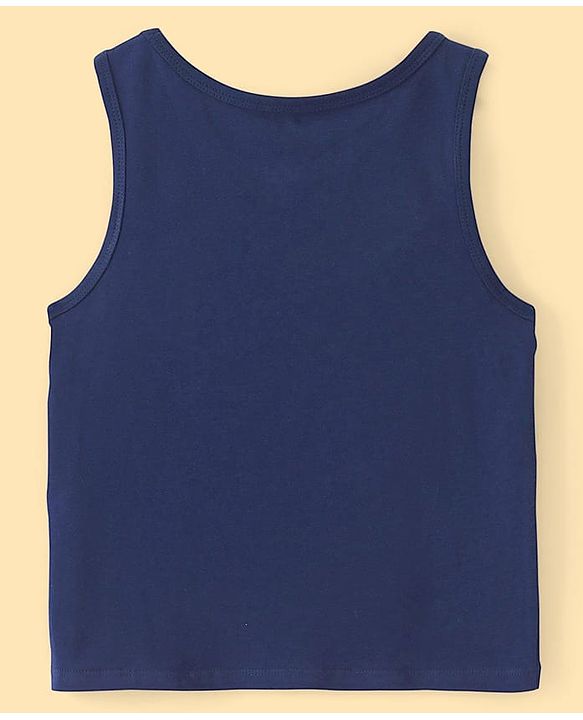 Pine Kids Cotton Lycra Knit Sleeveless Vests with Floral & Polka Dot Prints Pack of 3 - Navy Blue & Beige