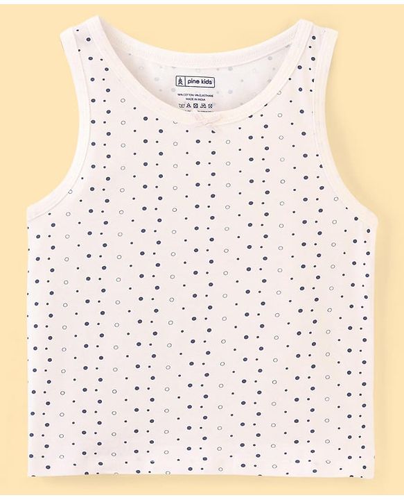 Pine Kids Cotton Lycra Knit Sleeveless Vests with Floral & Polka Dot Prints Pack of 3 - Navy Blue & Beige