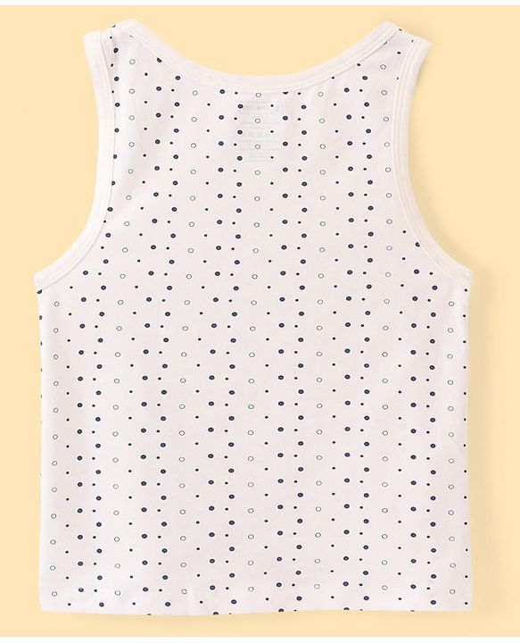 Pine Kids Cotton Lycra Knit Sleeveless Vests with Floral & Polka Dot Prints Pack of 3 - Navy Blue & Beige