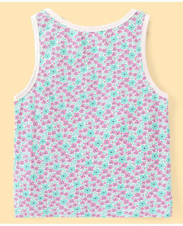 Pine Kids Cotton Lycra Knit Sleeveless Vests with Floral & Polka Dot Prints Pack of 3 - Navy Blue & Beige