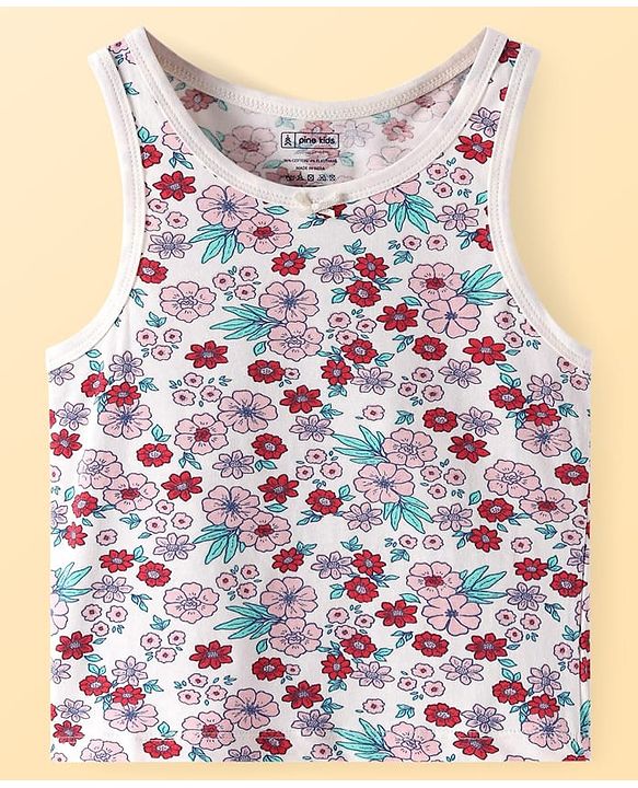 Pine Kids Cotton Knit Sleeveless Floral Print Vests Pack of 3 (Colour & Print May Vary)
