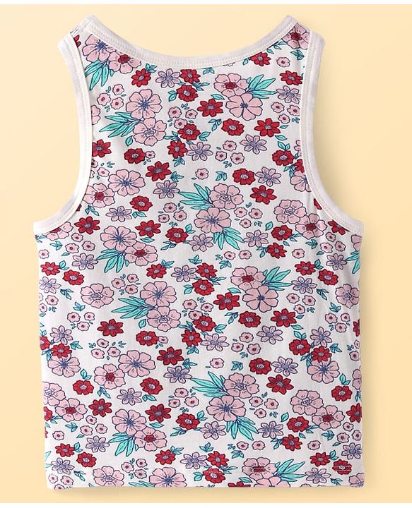 Pine Kids Cotton Knit Sleeveless Floral Print Vests Pack of 3 (Colour & Print May Vary)