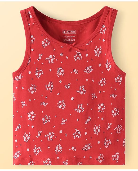 Pine Kids Cotton Knit Sleeveless Floral Print Vests Pack of 3 (Colour & Print May Vary)