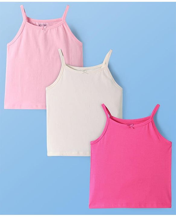 Pine Kids Cotton Lycra Knit Singlet Sleeves Solid Color Slips Pack of 3 - (Color May Vary)