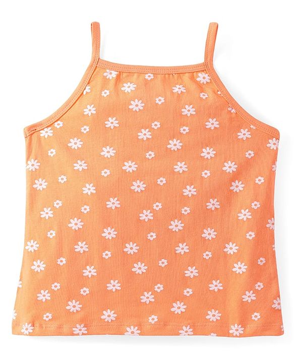 Pine Kids Cotton Lycra Knit Sleeveless Slips With Floral & Star Print Pack of 3 - Orange Pink & Navy Blue