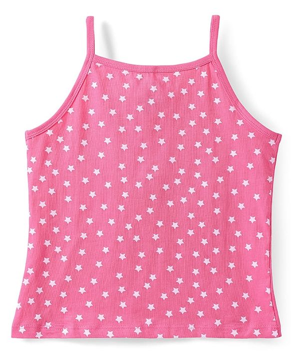 Pine Kids Cotton Lycra Knit Sleeveless Slips With Floral & Star Print Pack of 3 - Orange Pink & Navy Blue