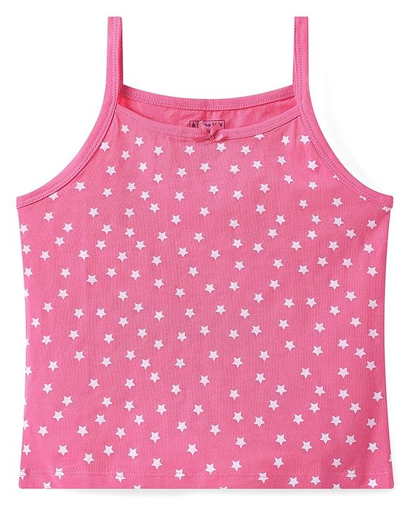 Pine Kids Cotton Lycra Knit Sleeveless Slips With Floral & Star Print Pack of 3 - Orange Pink & Navy Blue