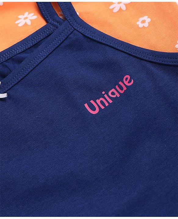 Pine Kids Cotton Lycra Knit Sleeveless Slips With Floral & Star Print Pack of 3 - Orange Pink & Navy Blue