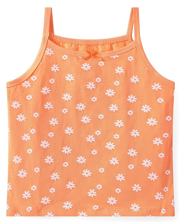 Pine Kids Cotton Lycra Knit Sleeveless Slips With Floral & Star Print Pack of 3 - Orange Pink & Navy Blue
