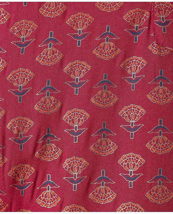 Pine Kids Woven Full Sleeves Kurta & Pajama Set Floral Foil Print - Dark Pink