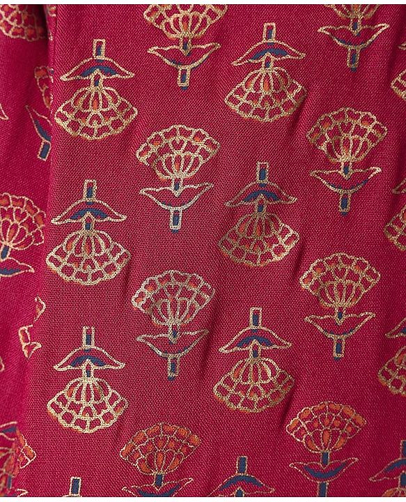 Pine Kids Woven Full Sleeves Kurta & Pajama Set Floral Foil Print - Dark Pink