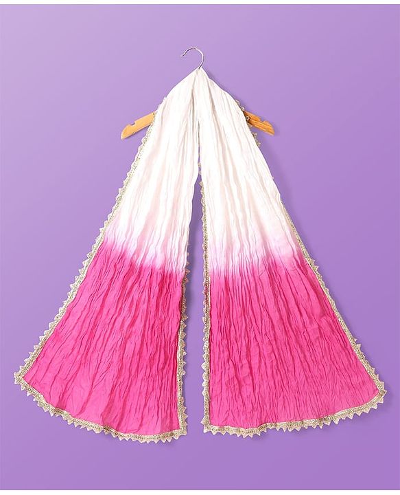 Pine Kids Cotton Woven Half Sleeves Choli Lehenga Set with Dupatta & Floral Print & Lace Detailing - Pink & White