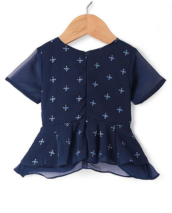 Pine Kids Woven Half Sleeves Choli Lahenga & Dupatta Set with Floral  Embroidery & Foil Print- Navy