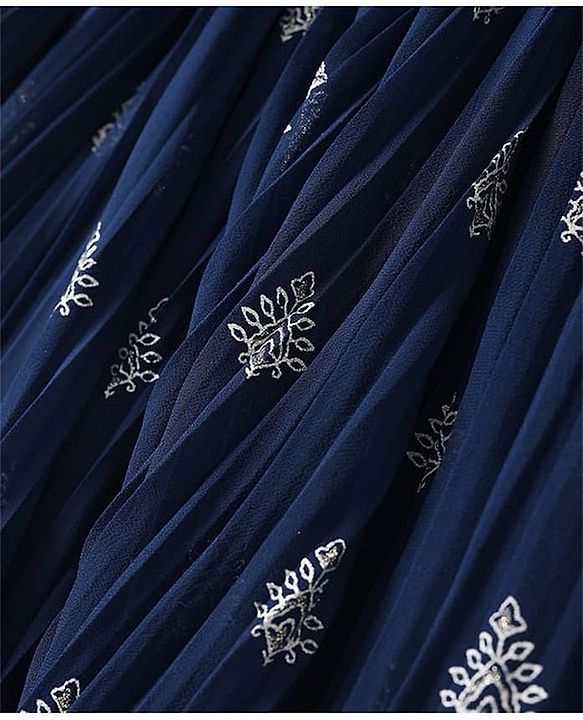 Pine Kids Woven Half Sleeves Choli Lahenga & Dupatta Set with Floral  Embroidery & Foil Print- Navy