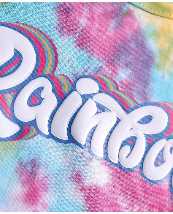 Pine Kids Cotton Knit Half Sleeves Drop Shoulder Top with Rainbow Print - Pink Blue & Yellow
