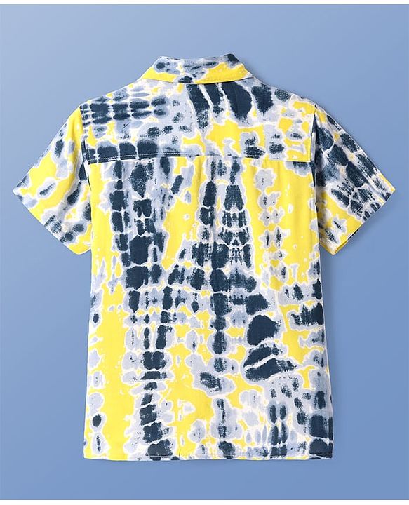 Pine Kids Viscose Woven Half Sleeves Tie & Dye Print Shirt with Sleeveless Inner T-Shirt - Yellow & White