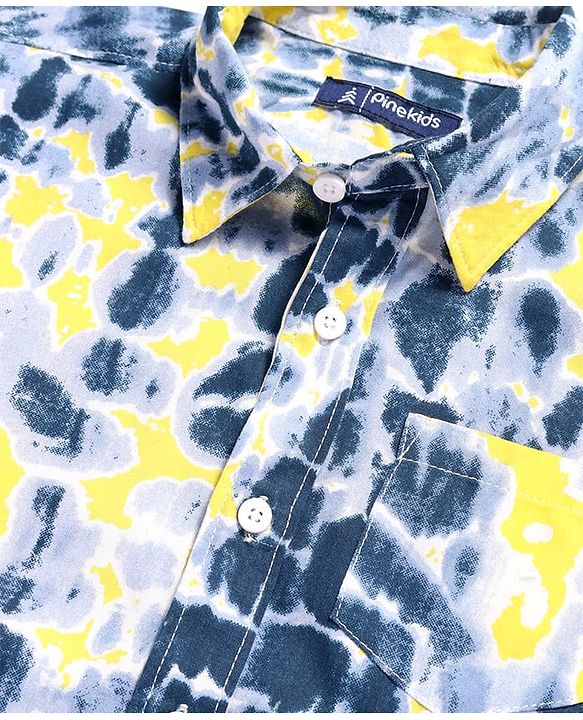 Pine Kids Viscose Woven Half Sleeves Tie & Dye Print Shirt with Sleeveless Inner T-Shirt - Yellow & White