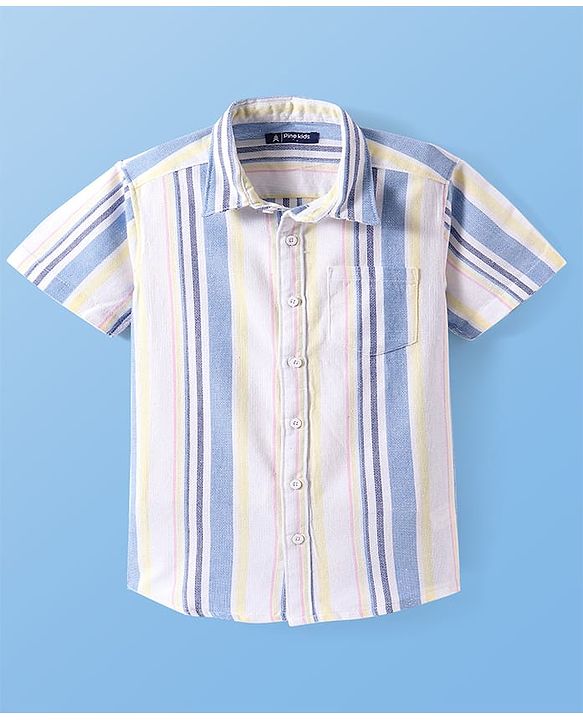 Pine Kids Viscose Woven Half Sleeves  Shirt with Stripes - White