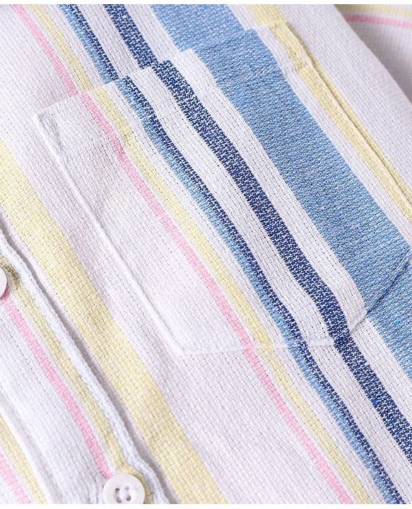 Pine Kids Viscose Woven Half Sleeves  Shirt with Stripes - White