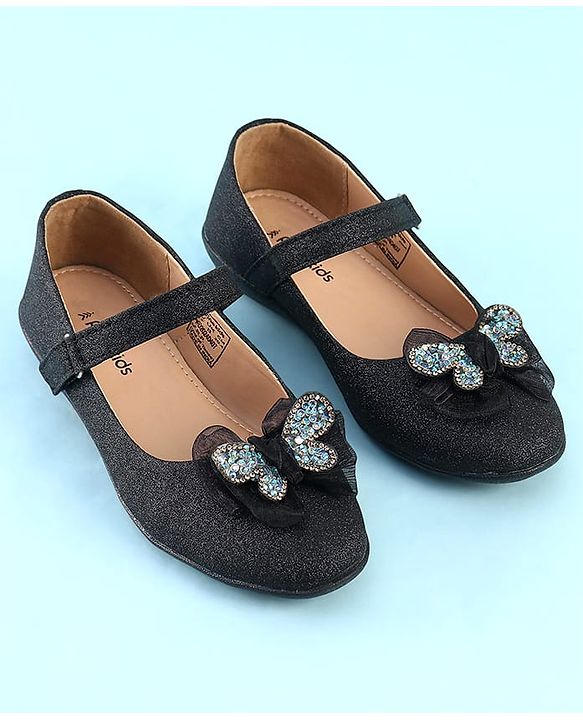 Pine Kids Ballerina with Velcro Closure & Butterfly Applique - Black