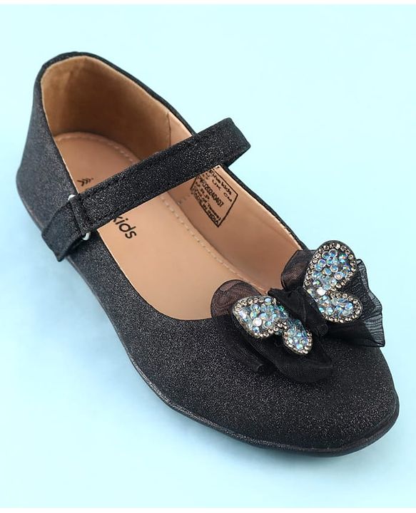 Pine Kids Ballerina with Velcro Closure & Butterfly Applique - Black