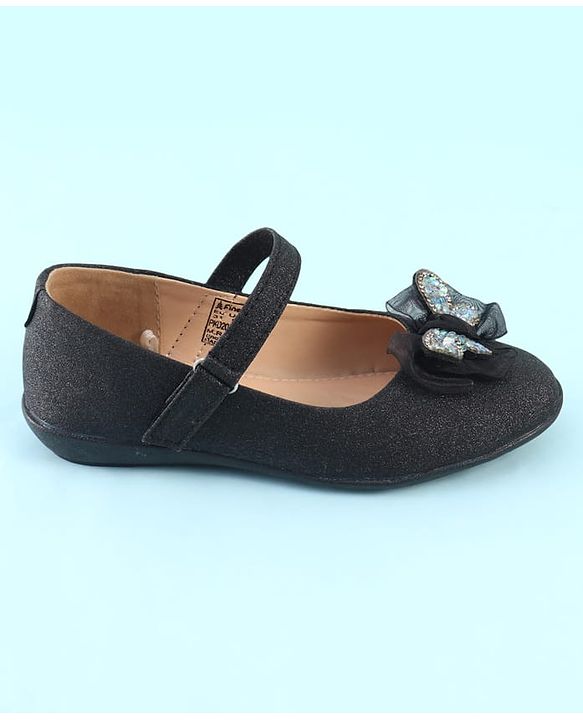 Pine Kids Ballerina with Velcro Closure & Butterfly Applique - Black