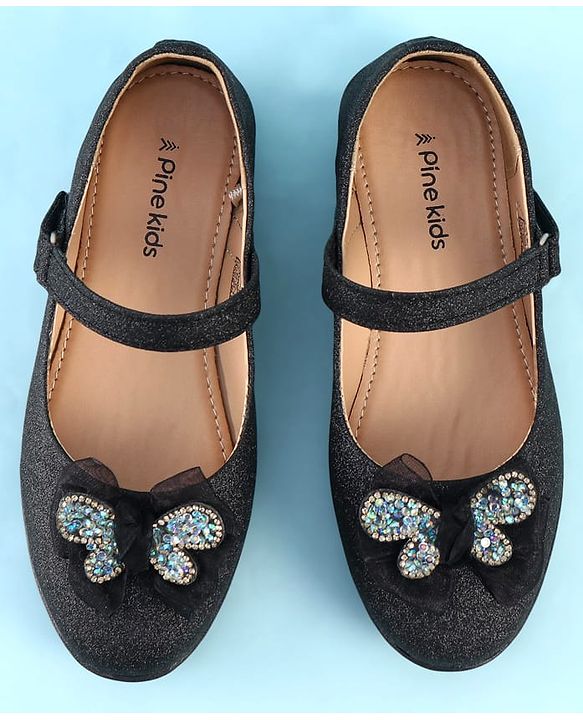 Pine Kids Ballerina with Velcro Closure & Butterfly Applique - Black