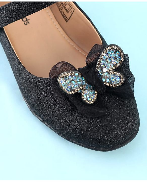 Pine Kids Ballerina with Velcro Closure & Butterfly Applique - Black