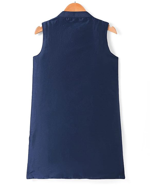 Pine Kids Woven Full Sleeves Sequin Embroidered Kurta Pyjama Set with Jacket - Navy Blue