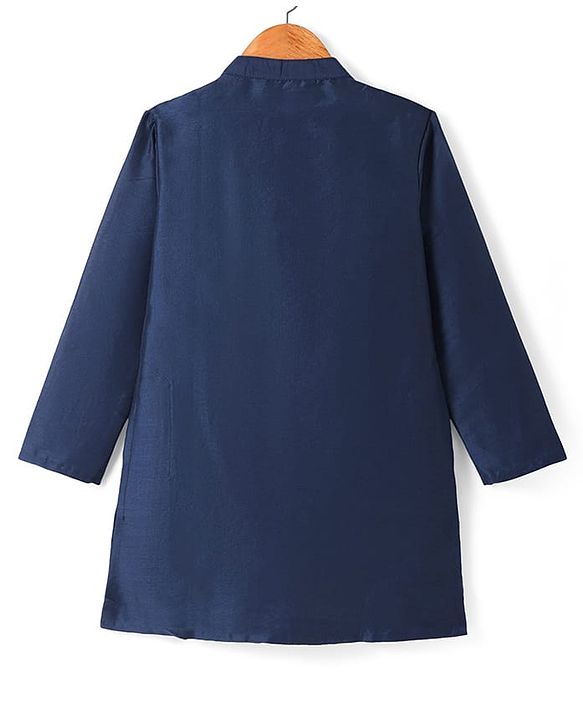 Pine Kids Woven Full Sleeves Sequin Embroidered Kurta Pyjama Set with Jacket - Navy Blue