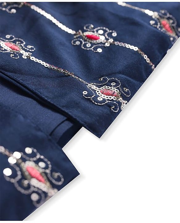 Pine Kids Woven Full Sleeves Sequin Embroidered Kurta Pyjama Set with Jacket - Navy Blue