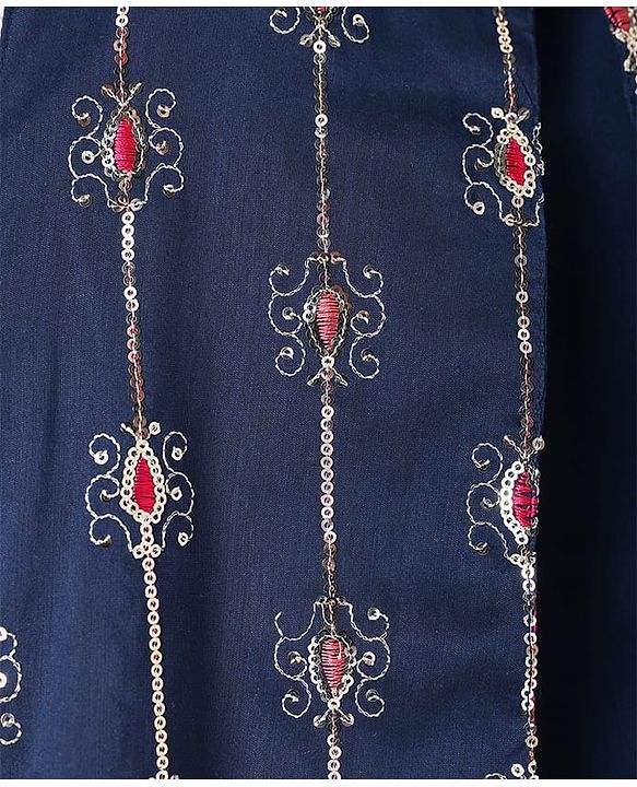 Pine Kids Woven Full Sleeves Sequin Embroidered Kurta Pyjama Set with Jacket - Navy Blue