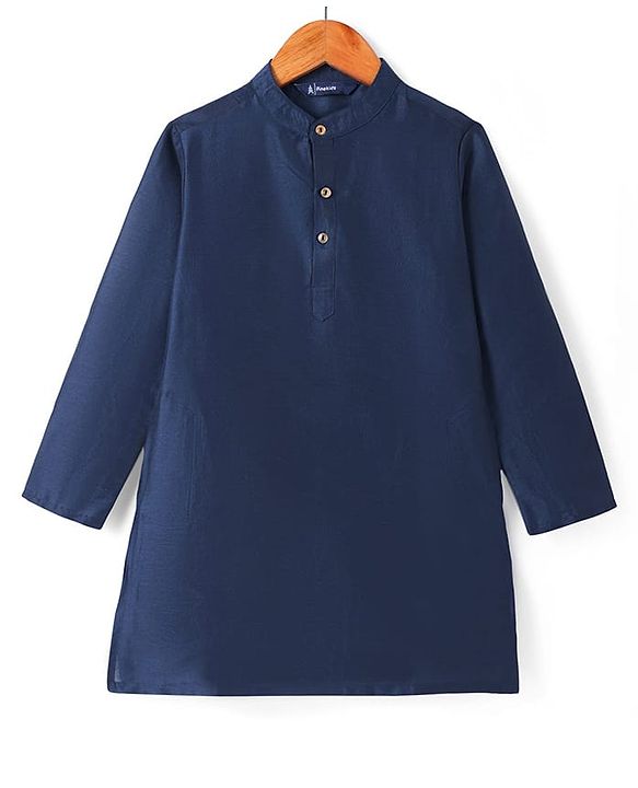 Pine Kids Woven Full Sleeves Sequin Embroidered Kurta Pyjama Set with Jacket - Navy Blue